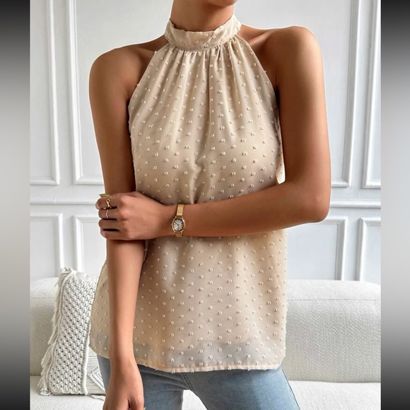 Boho apricot Swiss dot tie back chiffon blouse - Picture 5 of 6